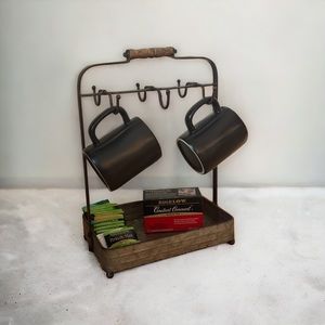 Farmhouse Rustic Galvanized Tabletop Mug Rack